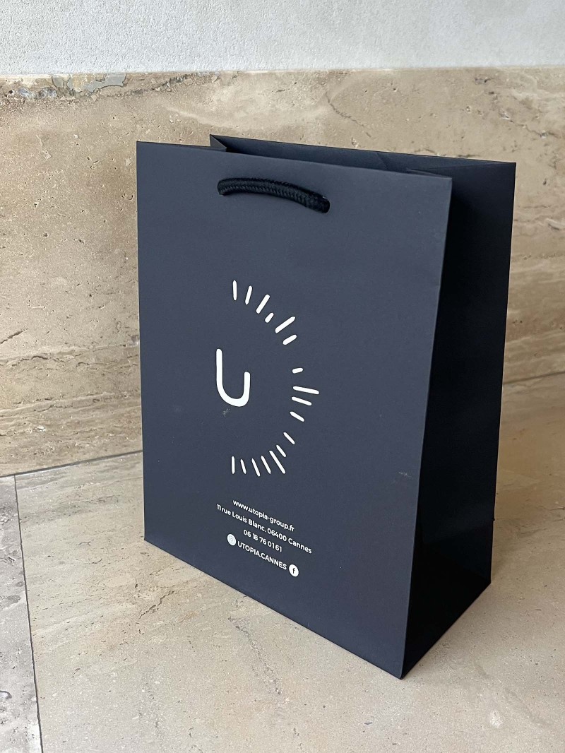 Luxury paper bags - Black M - Drawstring handles