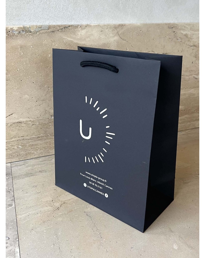 Luxury paper bags - Black M - Drawstring handles