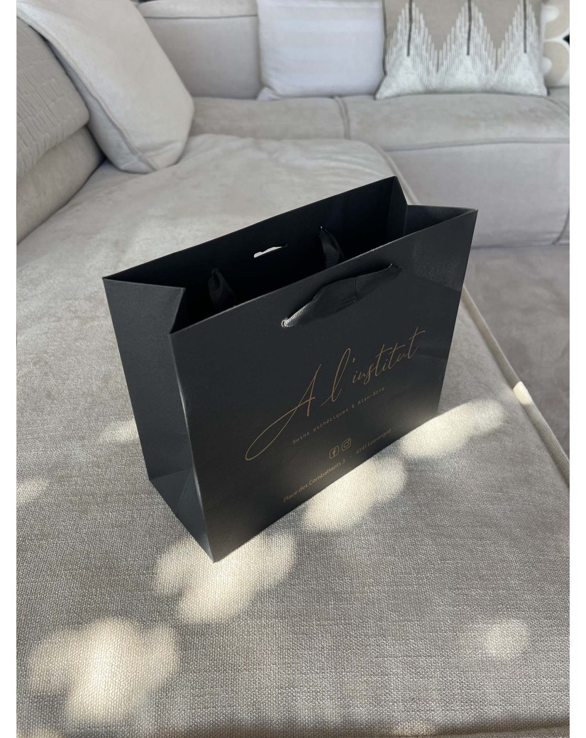 Luxe zwarte papieren tas - Handvat Zwart Lint - S (25x10x20 cm)