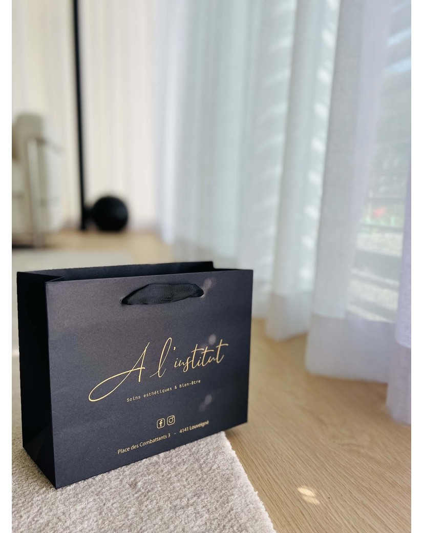 Luxe zwarte papieren tas - Handvat Zwart Lint - S (25x10x20 cm)