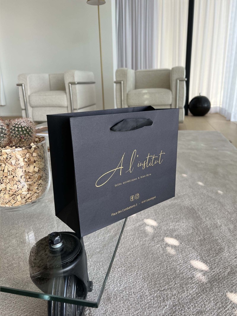 Luxe zwarte papieren tas - Handvat Zwart Lint - S (25x10x20 cm)