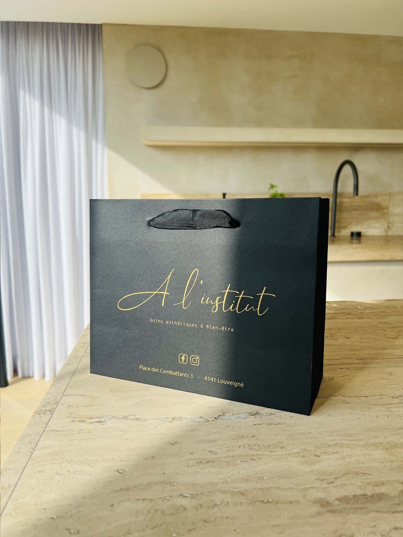 Luxe zwarte papieren tas - Handvat Zwart Lint - S (25x10x20 cm)