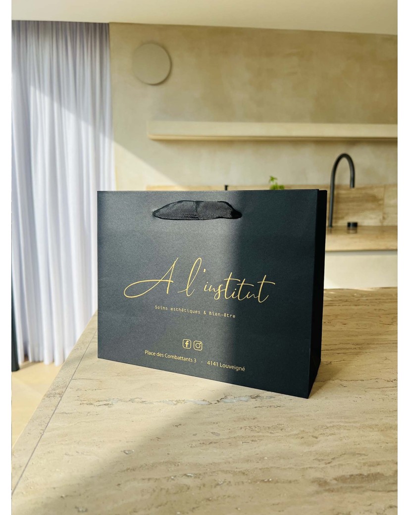 Luxe zwarte papieren tas - Handvat Zwart Lint - S (25x10x20 cm)