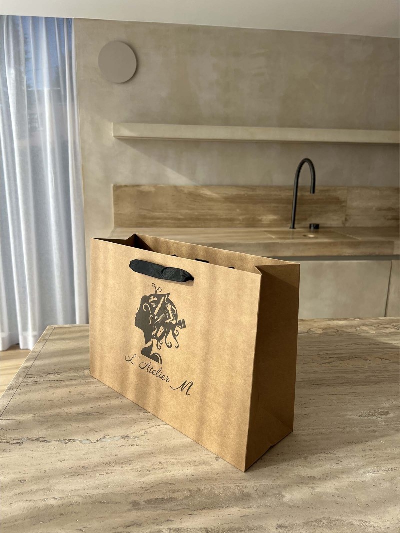 Luxury paper bags - Kraft S - Ribbon handles