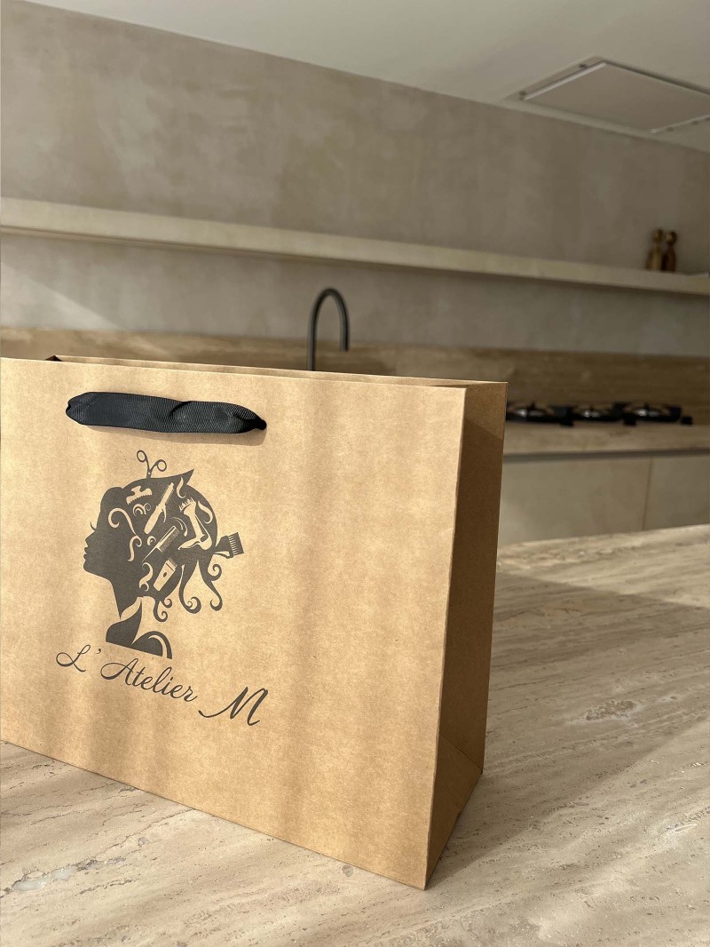 Luxury paper bags - Kraft S - Ribbon handles