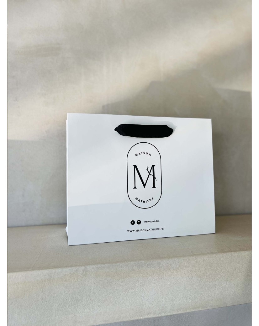 Luxe papieren tas - Handvat Zwart Lint - Wit M