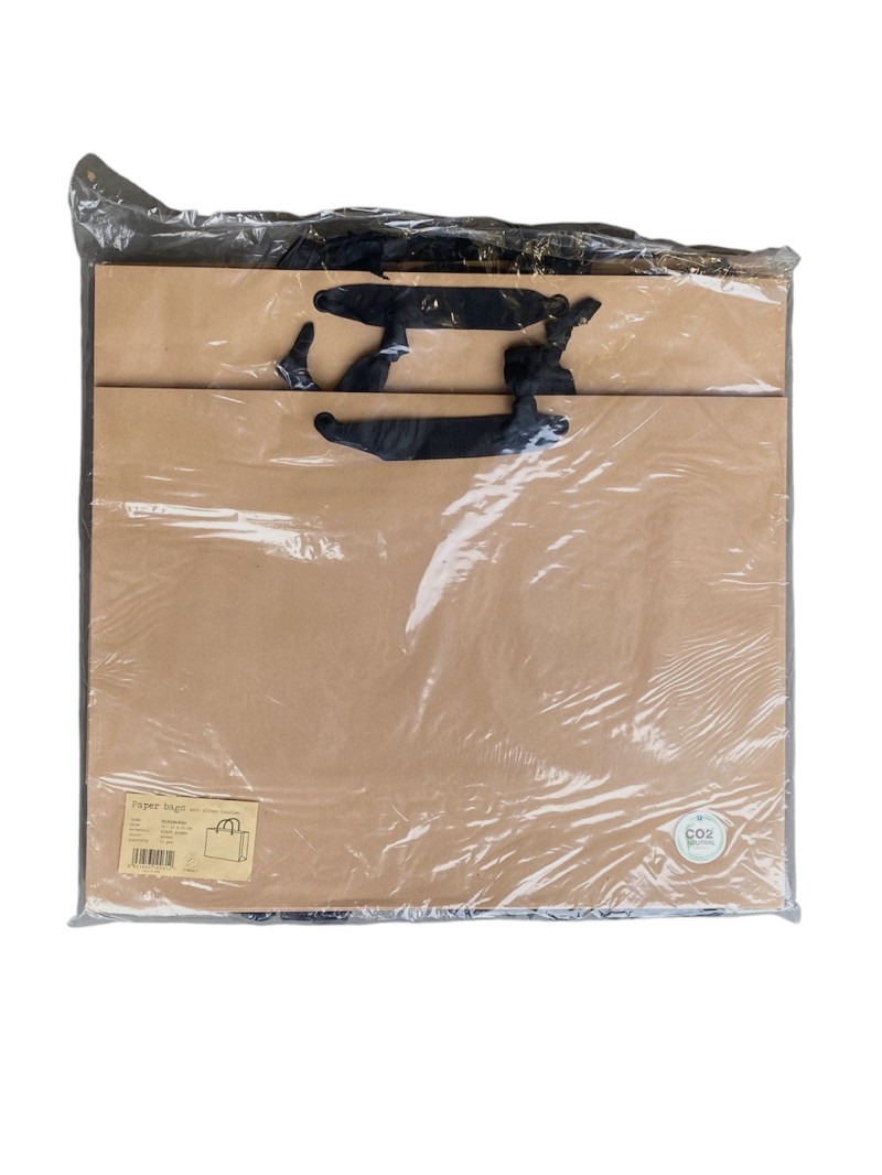 Kraft paper bag with black ribbon handles