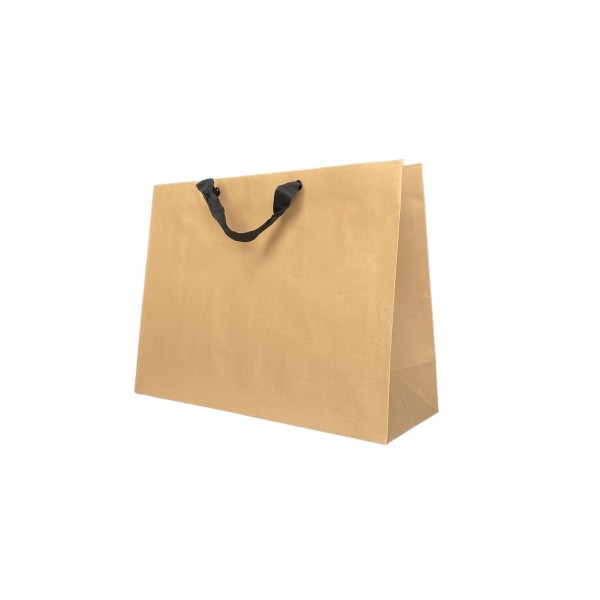 Kraftpapiertragetasche mit schwarzen Satinbändern