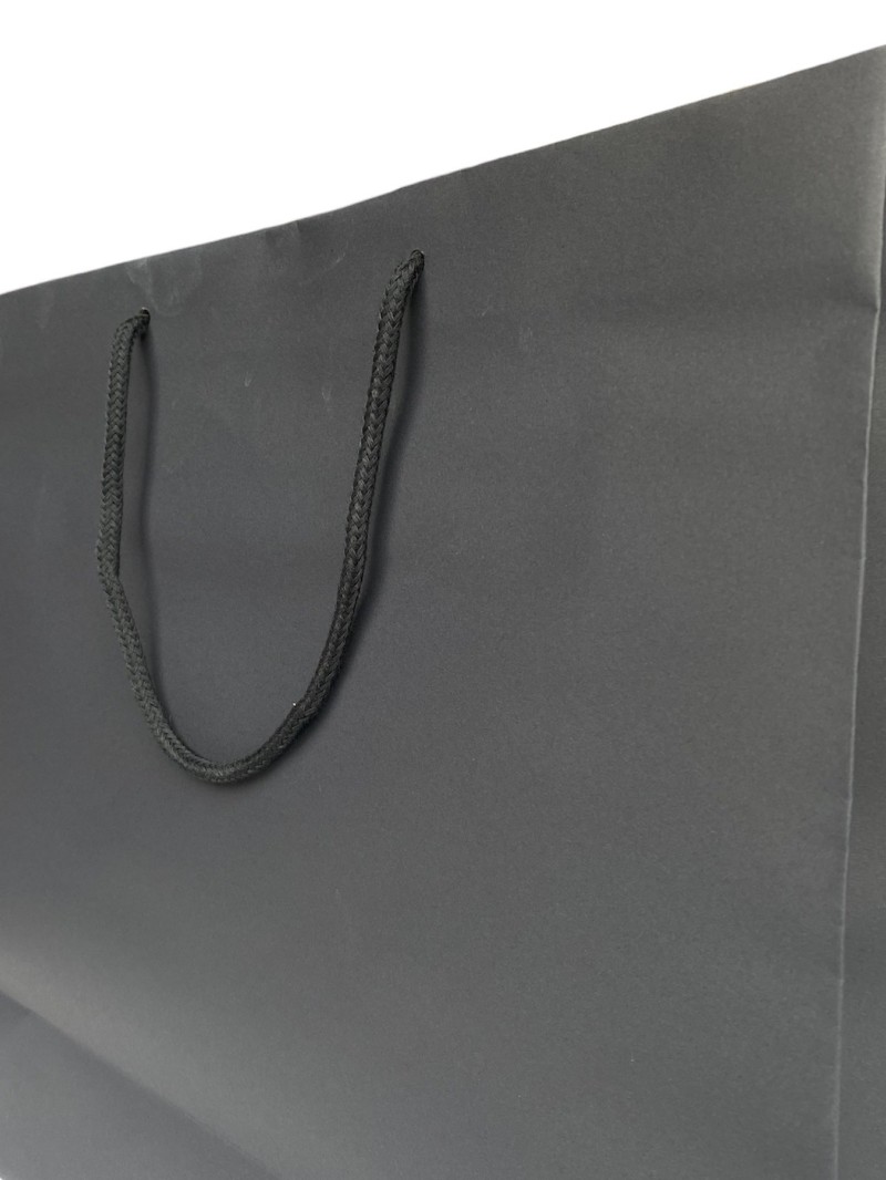 Black paper bag with black cord handles
