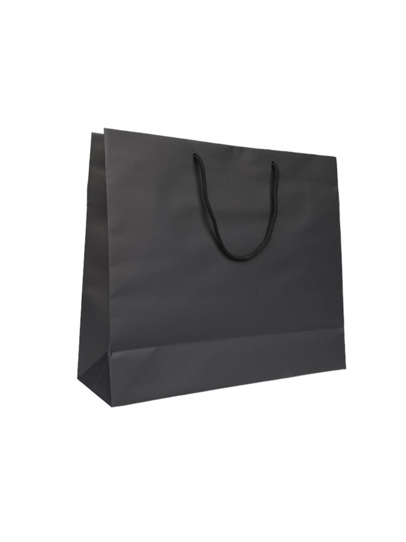 Black paper bag with black cord handles