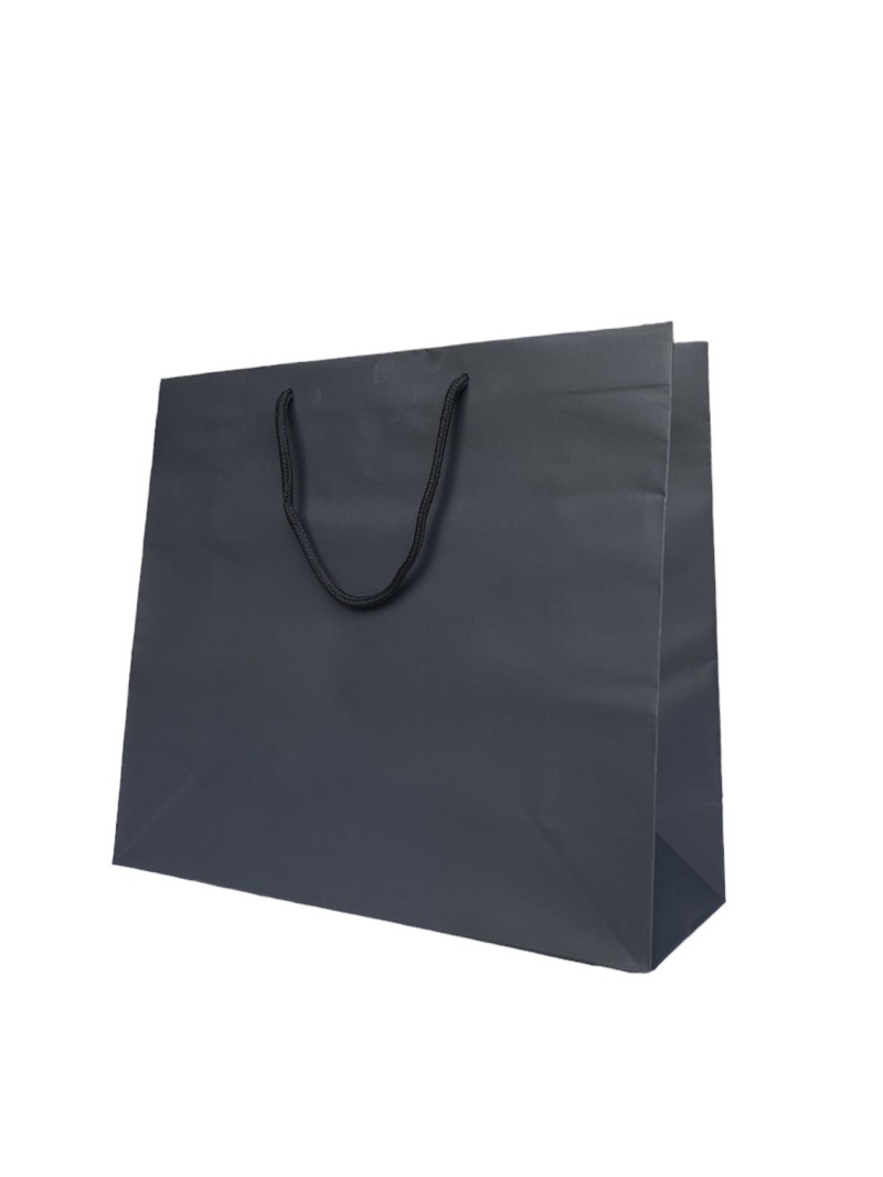 Black paper bag with black cord handles