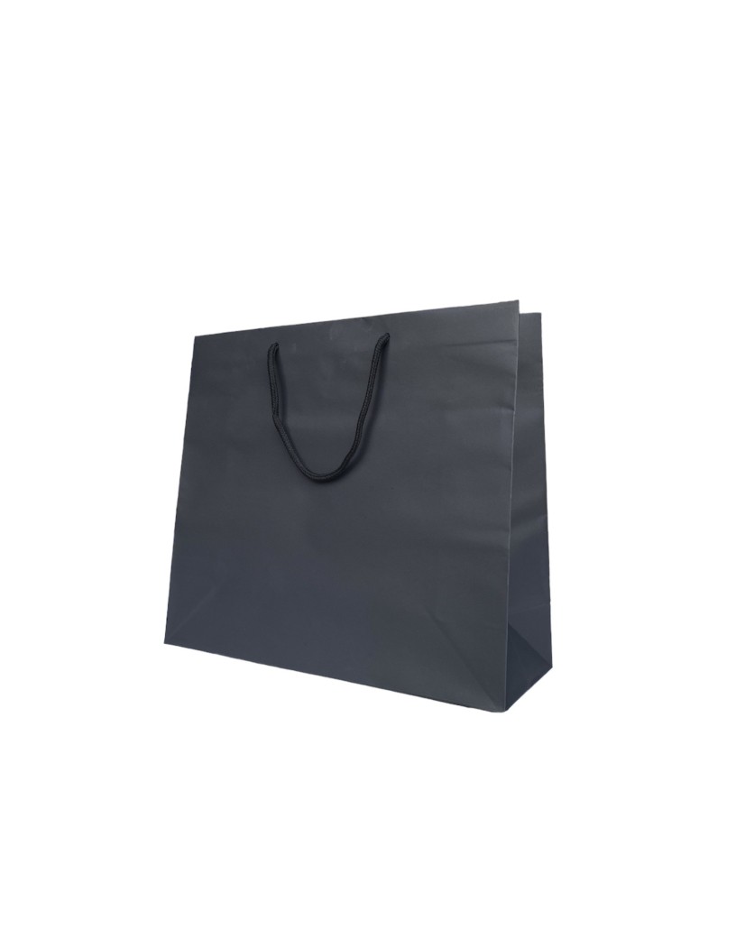 Black paper bag with black cord handles