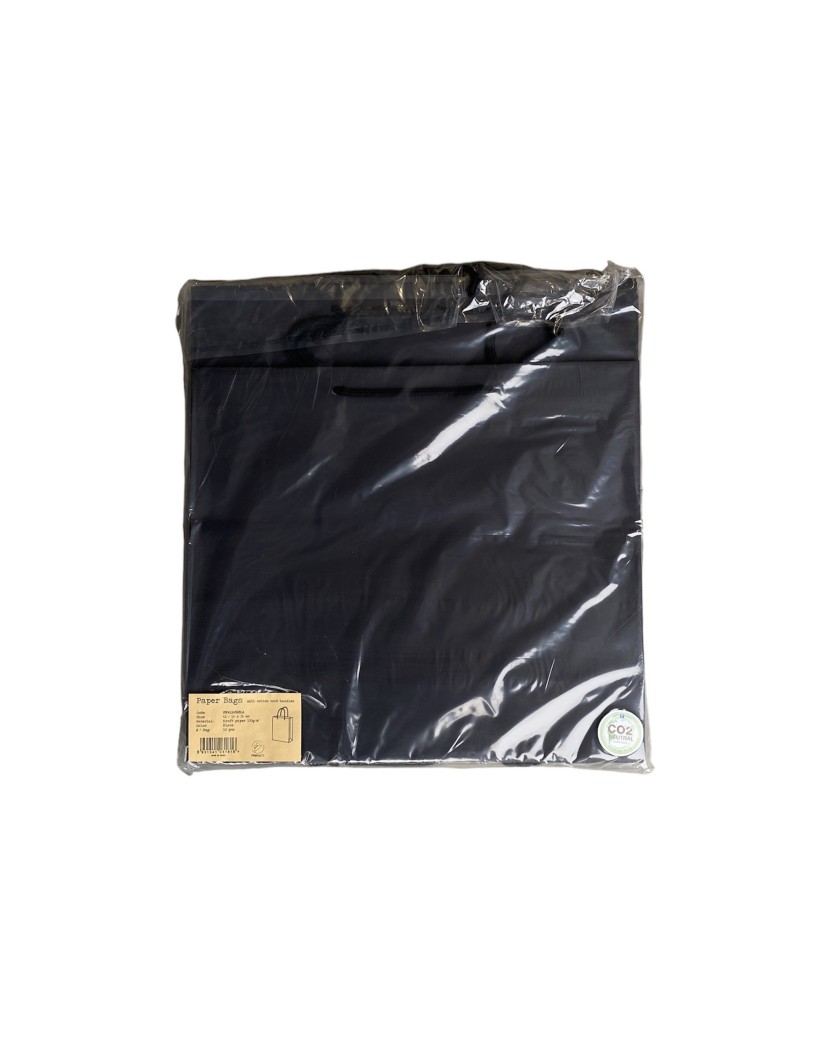 Black paper bag with black cord handles