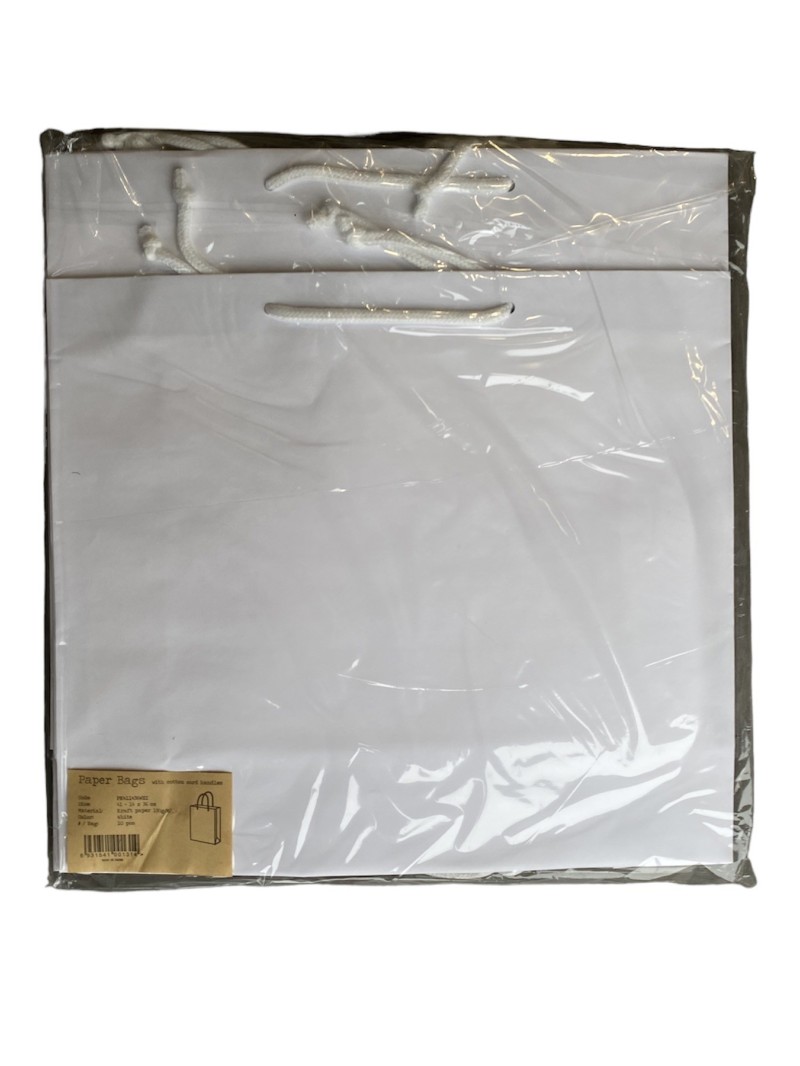 White paper bag with white cord handles