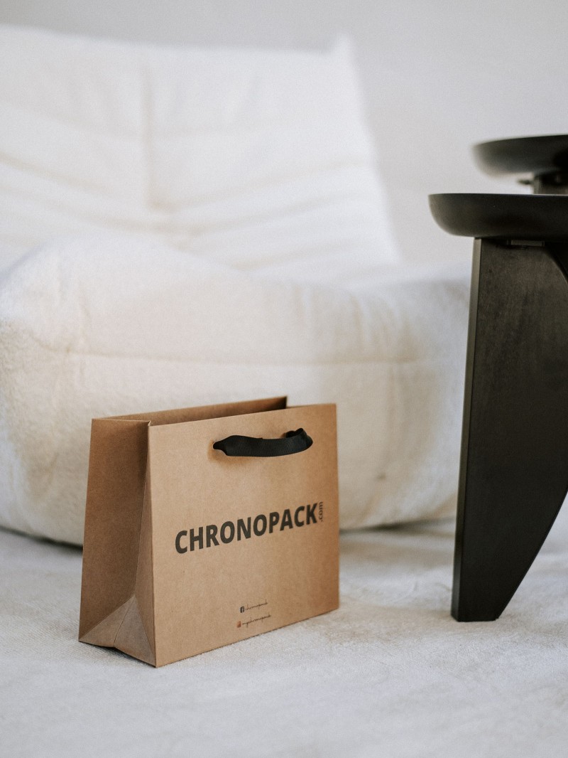 Chronopack Sac papier luxe poignées rubans - Kraft S