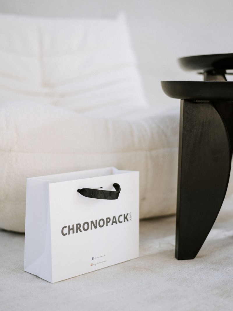 Luxury paper bags - White S - Ribbon handles