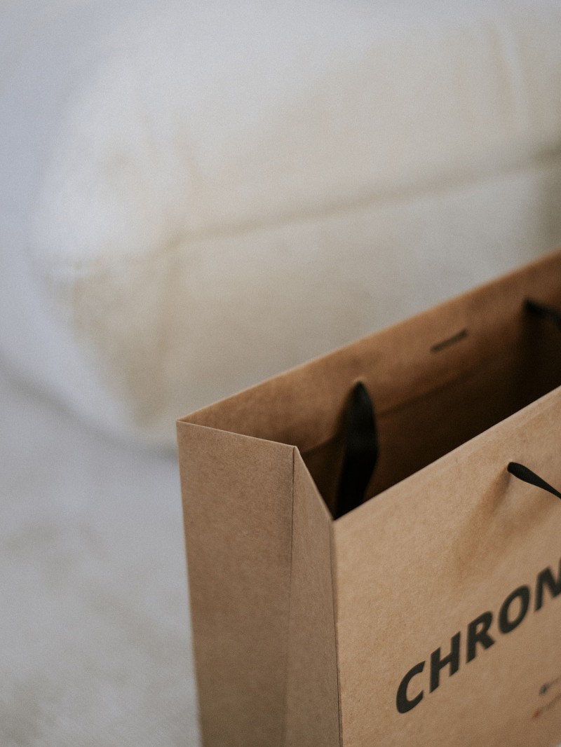 Luxe Papieren Tas - Handvat Zwart Lint - Kraft M