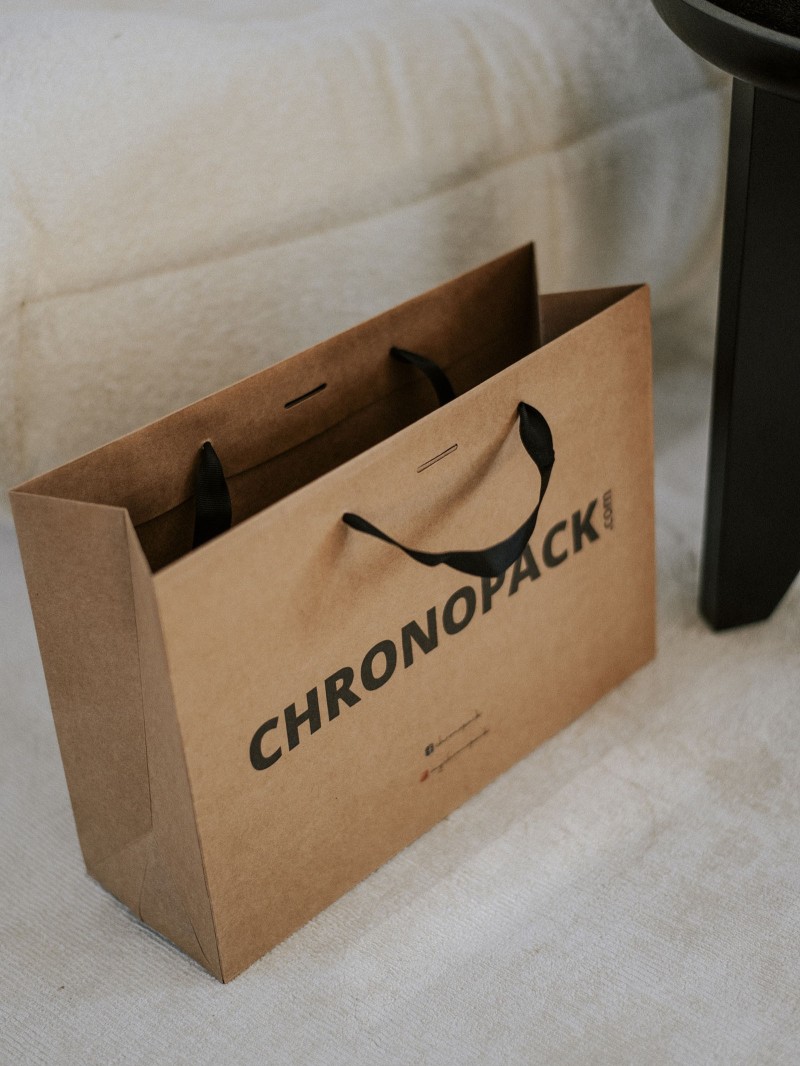 Chronopack Sac papier luxe poignées rubans - Kraft M