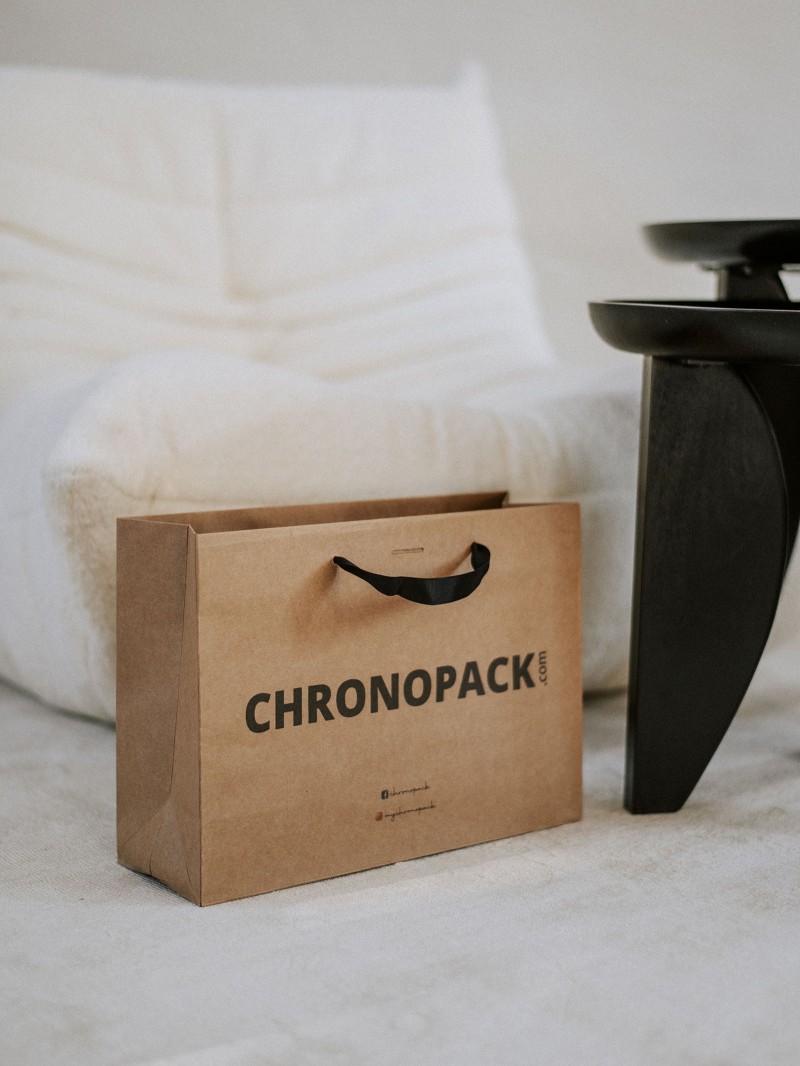 Chronopack Sac papier luxe poignées rubans - Kraft M
