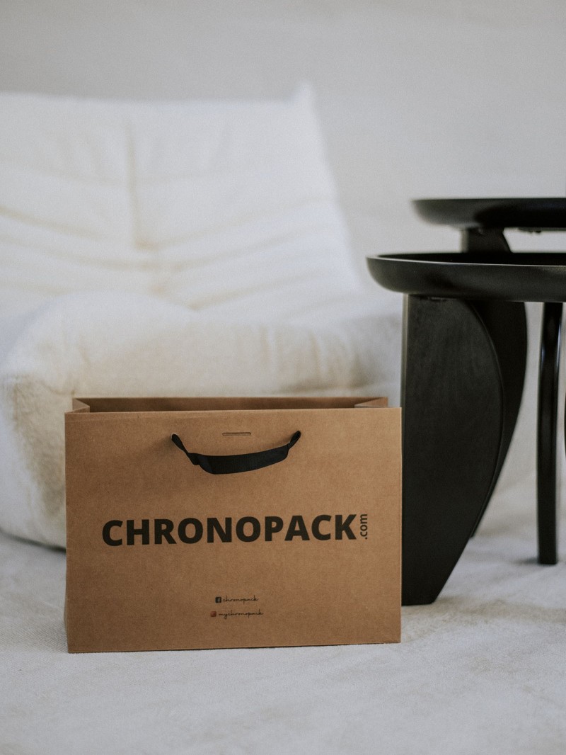Luxe Papieren Tas - Handvat Zwart Lint - Kraft M
