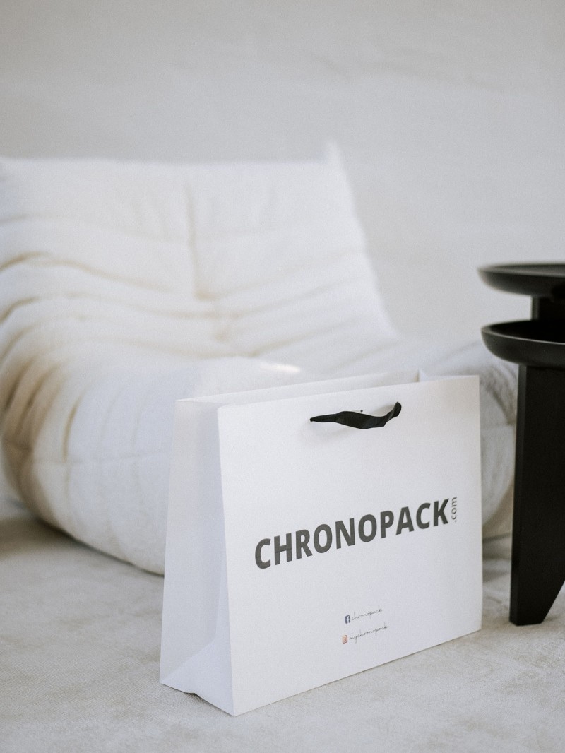 Luxe papieren tas - Handvat Zwart Lint - Wit L