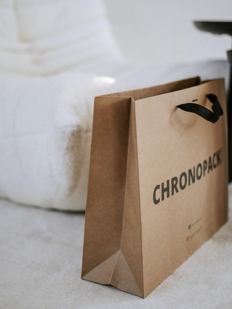 Chronopack Sac papier luxe poignées rubans - Kraft L