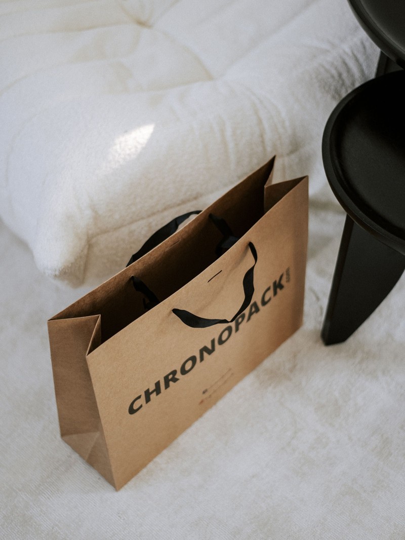 Chronopack Sac papier luxe poignées rubans - Kraft L