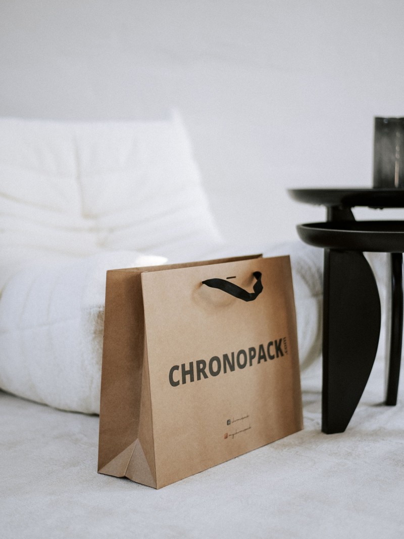 Chronopack Sac papier luxe poignées rubans - Kraft L
