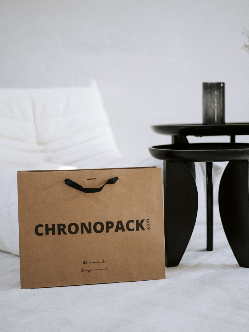 Luxe Papieren Tas - Handvat Zwart Lint - Kraft L
