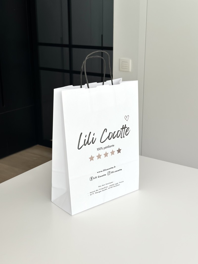 White Kraft Bag M – Black Handles & The Spotlight On Your Logo