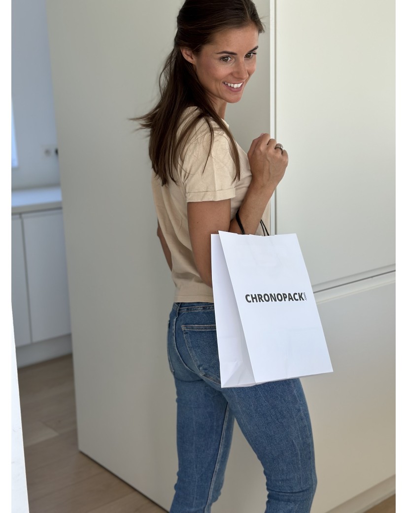 Sac kraft Blanc M – Avec Poignées Noires Et Logo Bien En Vue