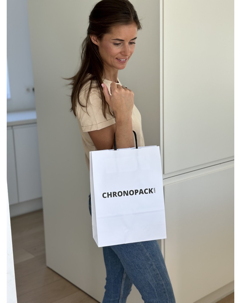 White Kraft Bag M – Black Handles & The Spotlight On Your Logo