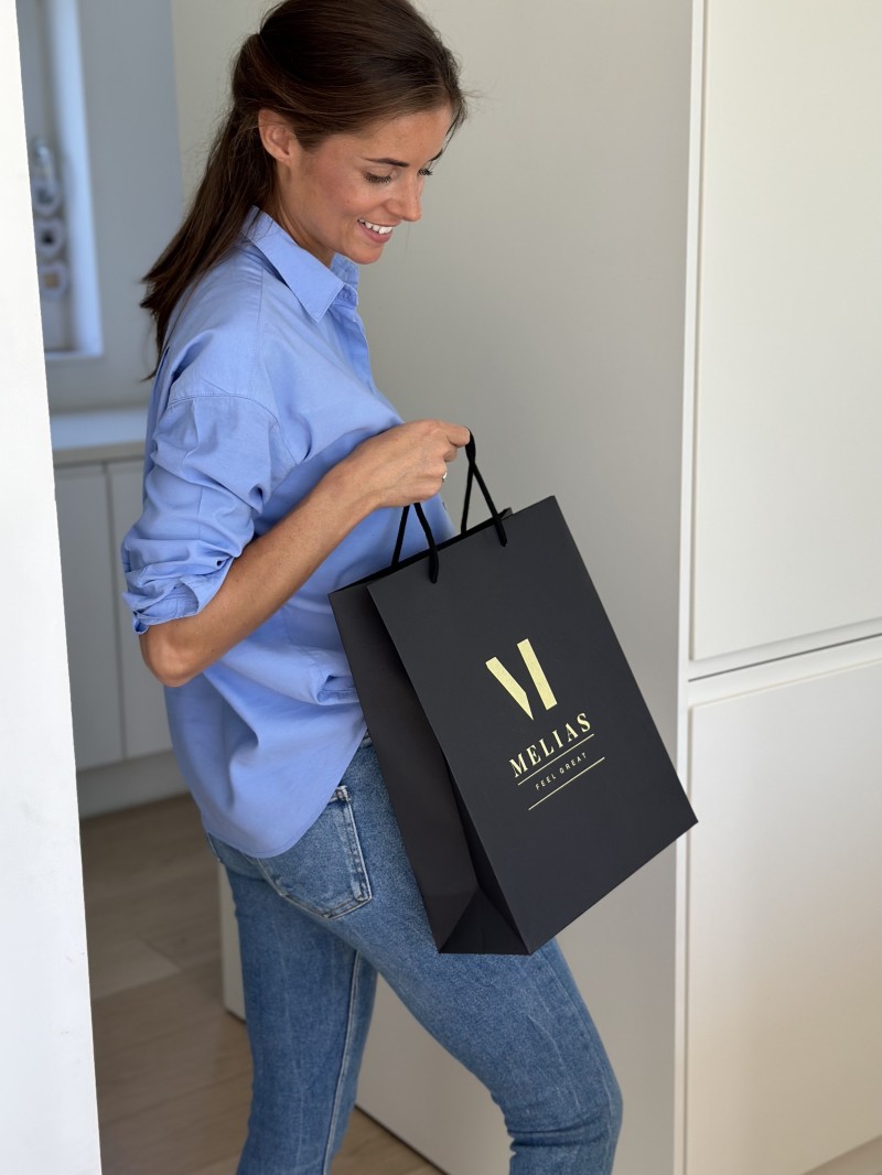 Luxury paper bags - Black M - Drawstring handles