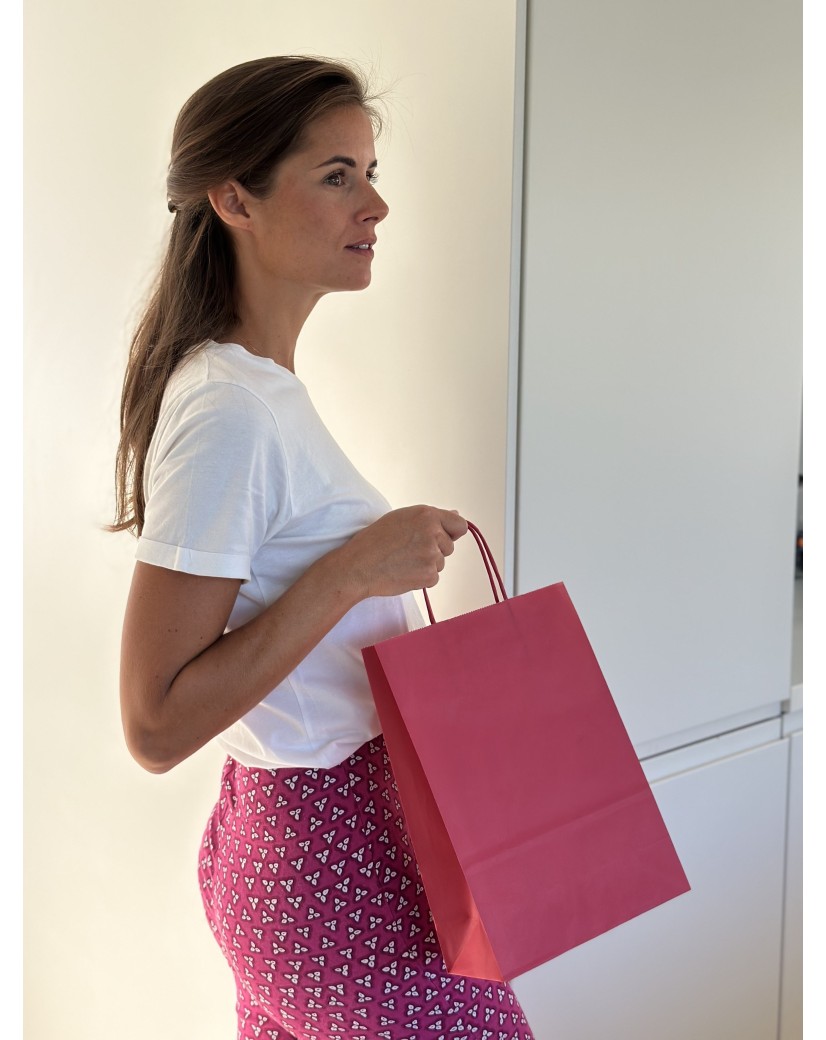 Papieren Tas Fluweelrood M (22x10x31cm)