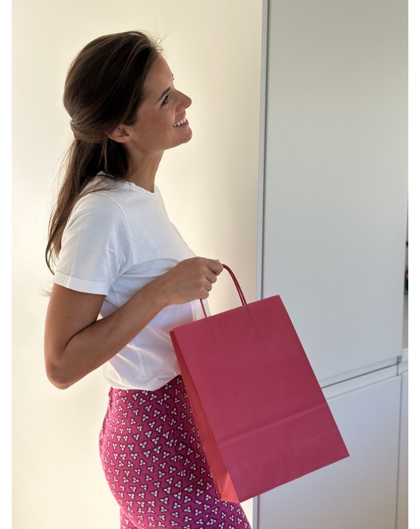 SAC PAPIER ROUGE VELOUTE M (22x10x31cm)