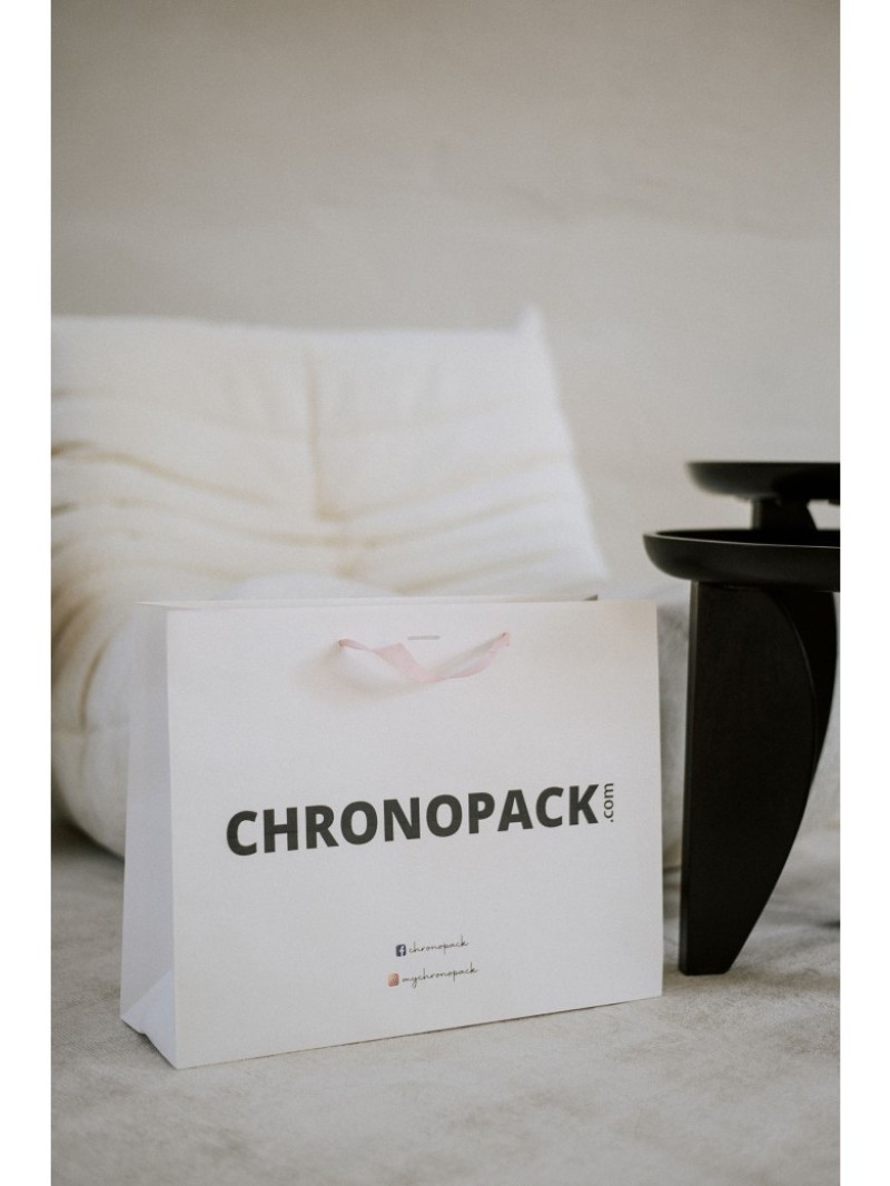 Luxe papieren tas - Handvat Zwart Lint - Wit L