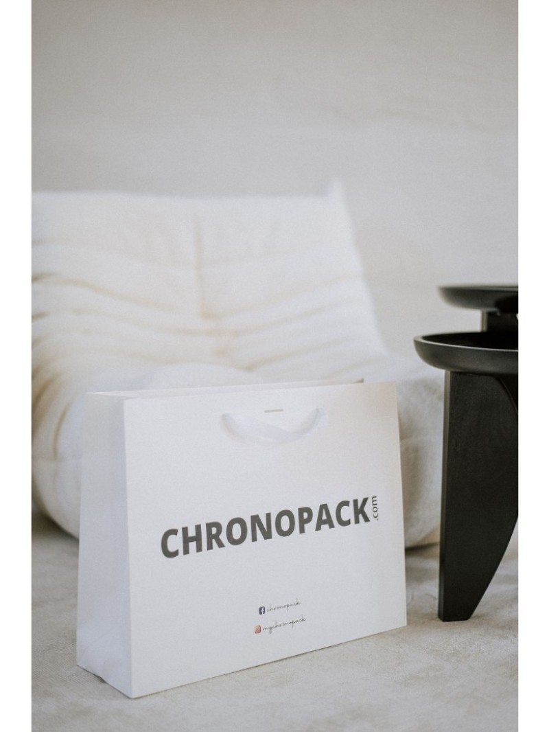 Luxe papieren tas - Handvat Zwart Lint - Wit L