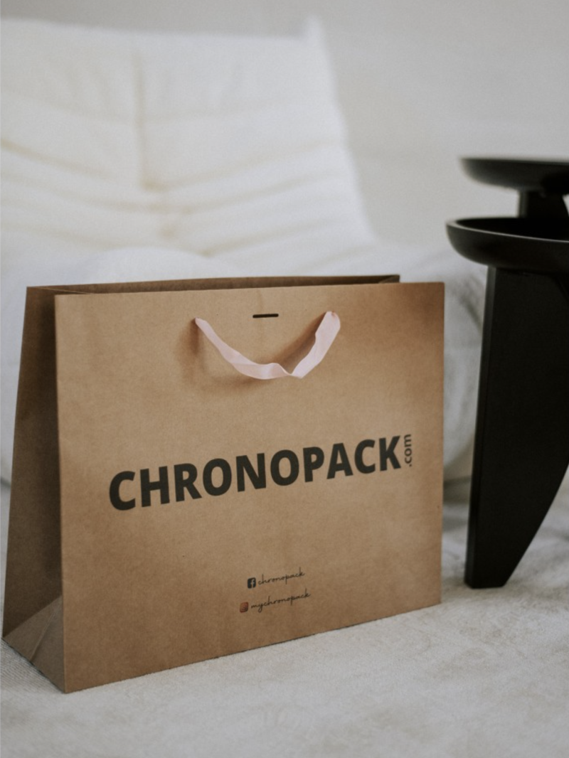 Luxe Papieren Tas - Handvat Zwart Lint - Kraft L