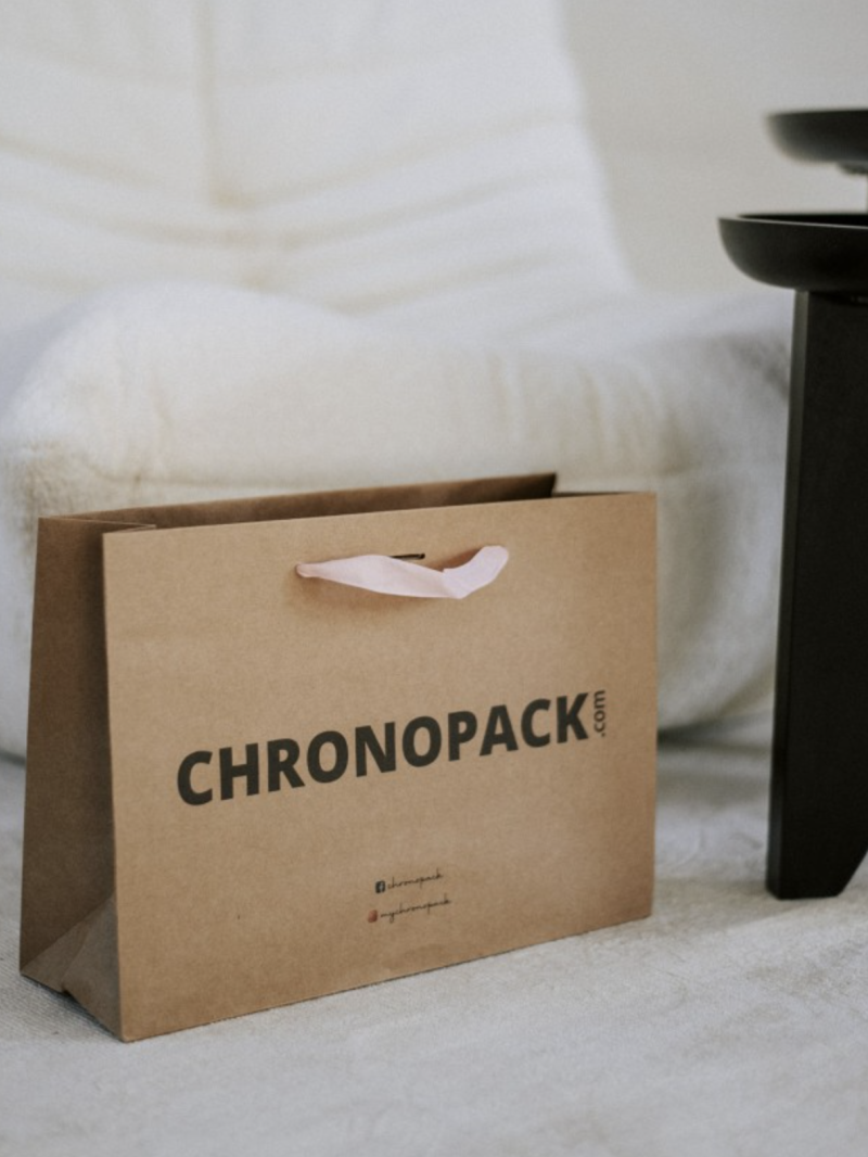 Luxe Papieren Tas - Handvat Zwart Lint - Kraft M