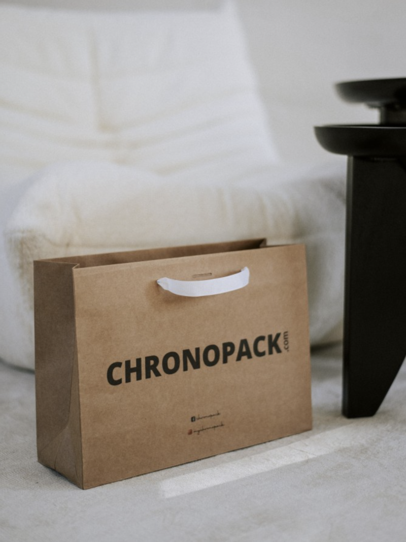 Chronopack Sac papier luxe poignées rubans - Kraft M