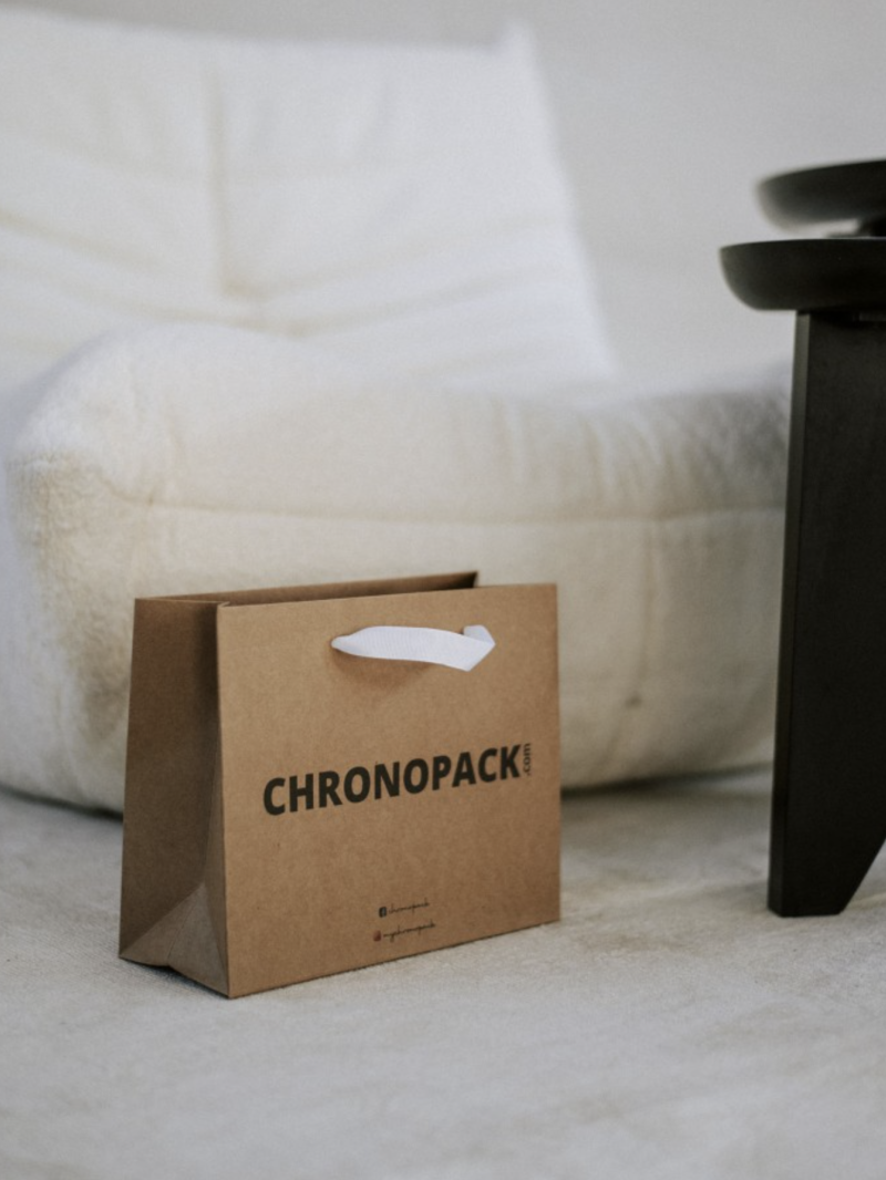 Chronopack Sac papier luxe poignées rubans - Kraft S