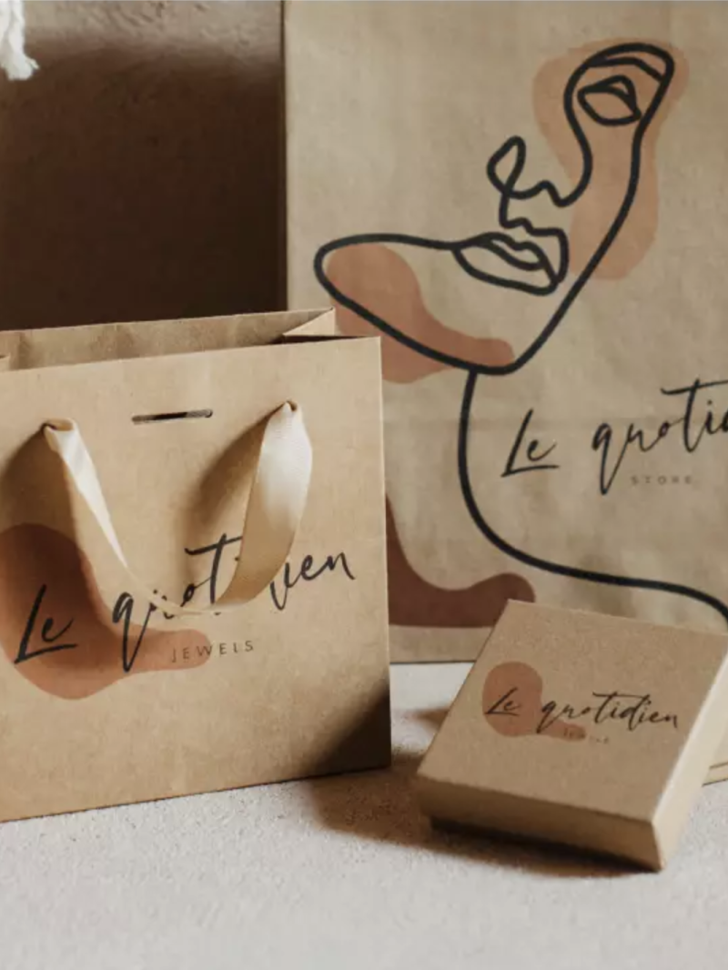 Papiertüte Luxe - Kraft XS - Griffe mit Band