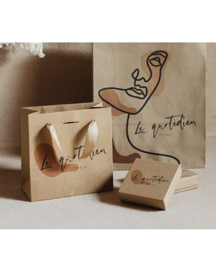 Papiertüte Luxe - Kraft XS - Griffe mit Band