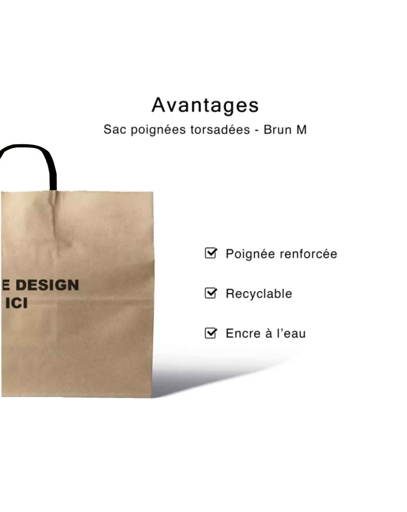 Bolsa kraft M asas negras – Ecológica, personalizable y lista para enviar