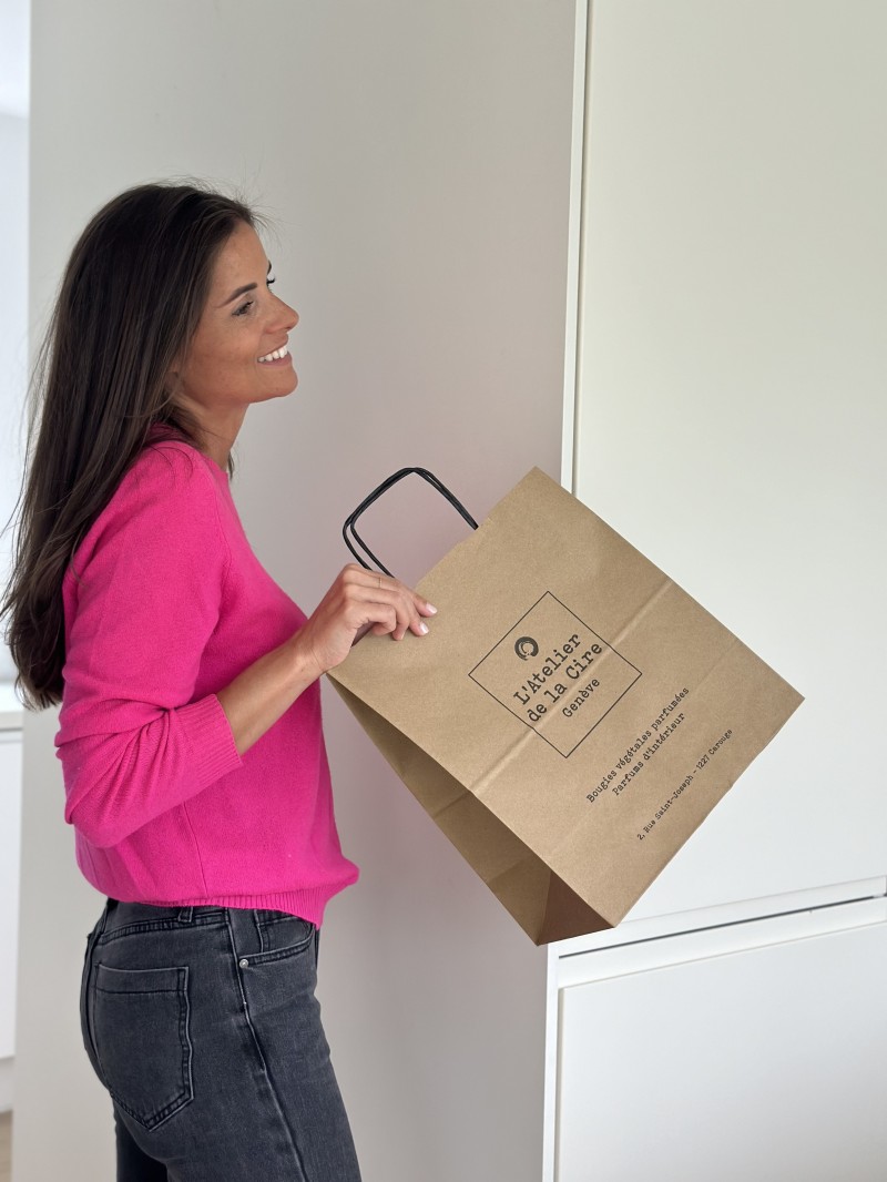 Kraft Bag M Square Black Handles – Your Logo, Front And Center
