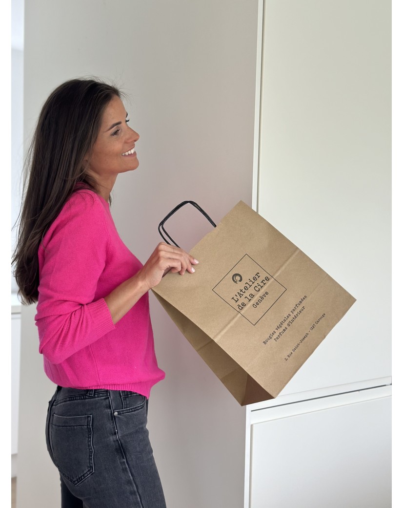 Sac Kraft M Carré Poignées Noires – Votre Logo Au Carré