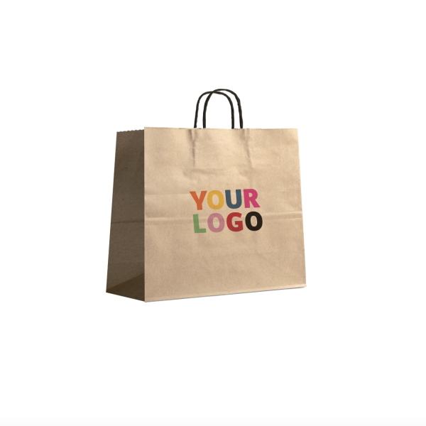 Kraft Bag M Square Black Handles – Your Logo, Front And Center