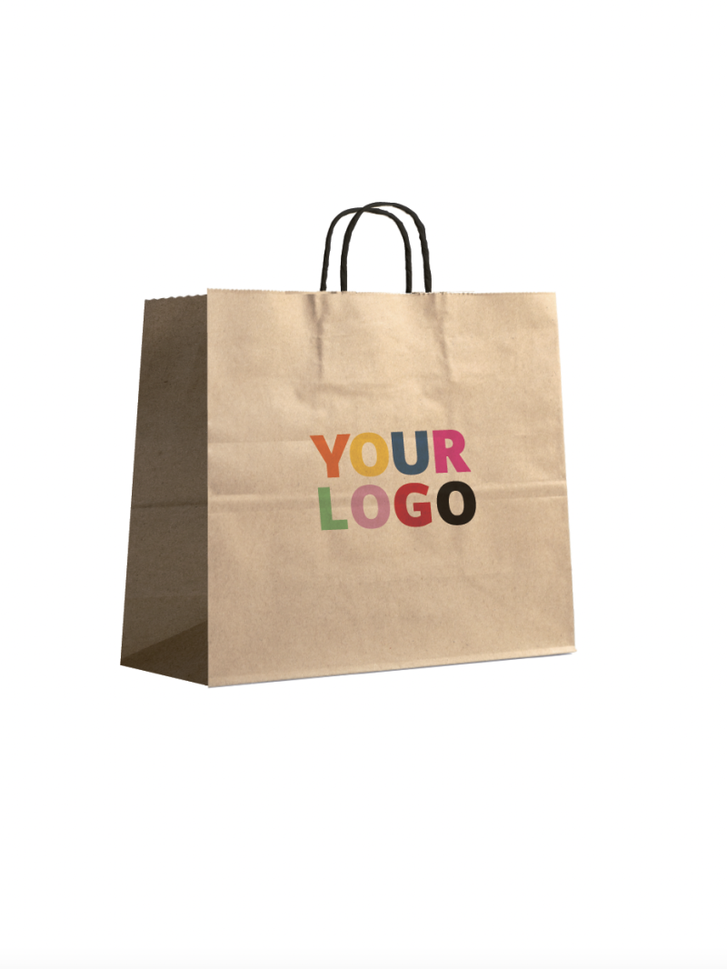 Kraft Bag M Square Black Handles – Your Logo, Front And Center