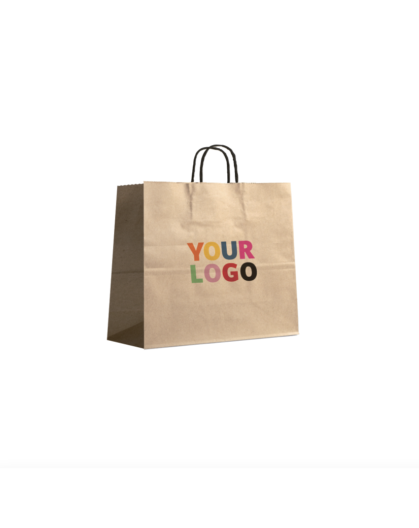 Kraft Bag M Square Black Handles – Your Logo, Front And Center