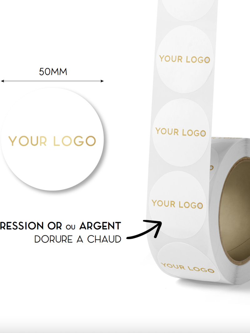 Sticker rond 5cm - Wit (Goud/Zilver logo)